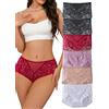 Hialegion Mutande Donna Slip Donna Pizzo Vita Alta Traspirante Senza Cuciture Plus Size Slip Cheekster Intimo per Le Femmina 6 Pezzi S-4XL