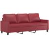 vidaXL Divano a 3 Posti Rosso Vino 180 cm in Similpelle