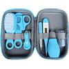 Whyzsjnclg Kit per toelettatura per bambini, kit per toelettatura e assistenza sanitaria per bambini da 8 pezzi, set termometro per capelli per unghie sicuro Asilo nido per neonati essenziale con custodia blu