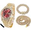 HALUKAKAH Orologio Diamanti Iced Out per Ragazzi - Placcato Oro 18 Carati/Platino,Quadrante Verde/Blu/Rosso 42mm,Lunghezza 20cm,Opzionale con Catena Cubana e Strumento di Regolazione - Scatola Regalo