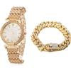HALUKAKAH Orologio d'oro con Diamanti,Donna Placcato Oro 18 Carati/Oro Rosa/Platino Placcato Oro Bianco 33MM Larghezza Round Quadrante Quartz 19cm con Catena Cubane Collana Bracciale