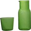 Vistnale bottiglie d'acqua in vetro | Caraffa per acqua da comodino e set di bicchieri da 500 ml Decanter da comodino verde trasparente con beccuccio per bicchiere Decanter con tazza per tavolo da ufficio