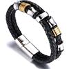 HALUKAKAH Bambini ● Assolo Junior ● Bracciale Ragazzo Maschio in Vera Pelle Cuoio Nero 6-12 Anni Perle in Argento/Oro Titanio Acciaio Chiusura Magnetica 7-8(18-19.5cm) con Pacco Regalo Gratuita