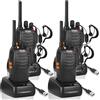 JUAUO - Walkie-talkie professionali per adulti, ricaricabili, con 16 canali PMR446, radio bidirezionali con auricolare e base di ricarica USB, ideali per campeggio e escursioni (neri, confezione da 2). - 4 pezzi