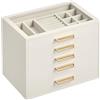 SONGMICS Portagioie con Coperchio in Vetro, a 5 Cassetti | Organizer per Gioielli, 24 x 17,2 x 18,4 cm, Bianco Crema, Idea Regalo, Collezione GLORIBEL JBC205W201