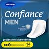 Confiance Uomini - Piccole protezioni anatomiche assorbenti per uomini - Discreto - Grado di assorbimento = 3 gocce (debolezza media della vescica) - pH neutro - 14 unità
