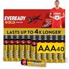 Eveready Gold di Energizer Pile AAA (Confezione da 40) | Batterie Alcaline 1,5V - potenza di lunga durata - 100% imballaggio riciclabile privo di plastica - 10 anni di conservazione