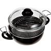 BALLARINI Friggitrice con rivestimento antiaderente, Con 2 maniglie, Con coperchio in vetro e cestello in acciaio, Diametro 24 cm, Nero, Firenze