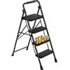 SONGMICS Scaletta Pieghevole a 4 Gradini, Acciaio, 150 kg | Scaletta Cucina, 123,4 x 40,5 x 6,5 cm, Antiscivolo, Casa, Nero, Collezione Brody, GSL304BZ01