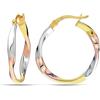 LeCalla Orecchini a cerchio in argento 925 con struttura bicolore e tre toni, placcati in oro 14K, dal design italiano e leggero, per donna Diametro 25,30,40,45,50 mm