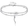 JERWLI Bracciale in corno italiano, in argento Sterling, Cornicello e Mano Cornuto, a strati, amuleto italiano portafortuna per donne e ragazze, Argento