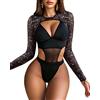 Avidlove Rave Outfits per Donna Lingerie Sexy Body Trasparente Bodysuit | Tessuto a rete elastico,Bolero maniche lunghe,Crop Top Set con scollo a v sulla schiena,Rave Feste Discoteca Festival Outfit