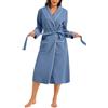 Lovasy Accappatoio Donna Nido d'Ape Cotone Vestaglia Leggera Maniche Lunghe | Morbido e Comodo Kimono Lungo in Maglia Waffle con Colletto a Revers