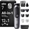 Braun Rasoio Elettrico Barba e Capelli Serie 7, Accessori, AIO7565 Blu | Rifinitore All-in-One 12in1, Lama Problade, Rasoio Elettrico Corpo Uomo, Peli Naso, Balsamo Barba, Impermeabile Ricaricabile