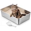 Feandrea Lettiera per Gatti in Acciaio Inox, Vaschetta Aperta con Paletta | 60 x 40 x 15 cm, per Gatti e Piccoli Animali, Antiaderente, Inodore, Facile da Pulire, Collezione BOXAL PPT019E101