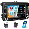 Ohradio Autoradio 7 per VW Golf Wireless CarPlay Android Auto | Anche per Passat, Tiguan, Polo, Caddy, Seat Leon, Toledo, Skoda Fabia. FM/RDS, Retrocamera, MIC