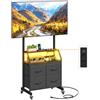 OYRREU Supporto TV con Ruote, Porta TV con LED e Presa Elettrica per 32-75 | Supporto TV da Pavimento, Mobile TV, Presa di Corrente e USB, Altezza Regolabile, 4 Cassetti in Tessuto, Nero