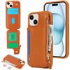 Sailortech per iPhone 15 Plus Custodia per telefono con porta carte di credito per uomo, iPhone 15 Plus Custodia con slot per carte di credito Portafoglio Zipper per donna-Marrone