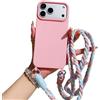 Emlivi Custodia protettiva per iPhone 18 Pro Max, con tracolla in nylon, in silicone TPU liquido, con elegante cinturino da appendere, colore rosa