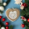 Doni Bomboniere 12PZ Appendino Cuore con Sacra Famiglia con Incisione su Legno Decorazioni Natale Addobbi Natalizi Chiudi Pacco Regali in Varianti Assortite Originale Economico Gadget