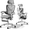 FLEXISPOT Sedia da Ufficio Ergonomica, Sedia Girevole a Forma di X con Inclinazione a 135°, Braccioli Collegati, Supporto Lombare Regolabile, Poggiatesta 5D e Poggiapiedi,Bianco-Grigio