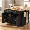 Merax Isola da cucina su rotelle, 120 x 40/75 x 92 cm, isola da cucina mobile con piano di lavoro estraibile, scomparto pattumiera e 2 ante, carrello da cucina con 2 prese, porta USB e tipo C, nero