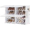 SONGMICS Scarpiera, Scaffale Modulare a 4 Scomparti per 16 Paia di Scarpe da Ingresso, con Sportelli, Telaio in Acciaio e Ripiani in Plastica, Camera da Letto, Bianco e Trasparente LPC032W01