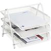 Relaxdays 3x Vaschetta Portadocumenti in Metallo, 3 Vassoio, Design a Griglia, Portalettere A4, 26,5x29,5x35,5 cm, Bianco