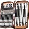 Nicpro Set di 38 matite meccaniche per disegno artistico in custodia in pelle, 3 matite per disegno tecnico in metallo 0,5, 0,7, 0,9 mm e 5 porta mine da 2 mm (colori 6B 4B 2B HB 2H 4H) per disegno e