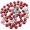 Nazareth Store Perle di perle blu Rosario Collana di perline di fiori bianchi Medaglia di Lourdes e croce crocifisso