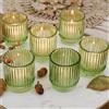 Kate Aspen - Portacandele votivo vintage in vetro a coste verde (set da 6), decorazione autunnale, decorazione bohémien, decorazione per mensole, regalo perfetto per hostess o decorazione per la casa