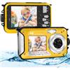 LEOLAMVAED 64MP Macchina Fotografica Subacquea Con Scheda Di Memoria Da 64 GB, 4K Fotocamera Subacquea Con Autofocus E Doppio Schermo Selfie HD, 5 Metri Fotocamera Subacquea Digitale (2 Batterie)