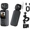 Acuvar Videocamera tascabile 4K con doppia fotocamera anteriore e posteriore, stabilizzatore cardanico a 3 assi, videocamera portatile con WiFi, LCD a schermo diviso, tracciamento facciale, rotazione