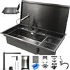 HZKSINNK Lavello da cucina in acciaio inox 304 nascosto, 90 x 50 cm, con coperchio, rubinetto pieghevole, bidone della spazzatura, sifone, tubo di scarico multifunzione, 1 vasca, fatto a mano