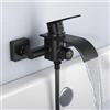 KULACO Rubinetto per Vasca da Bagno a Cascata, Nero, Monomando con Interruttore a Pressione, Materiale in Ottone, Reversibile, Montaggio a Parete