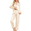 Wiepux Pigiama Donna Raso a Righe Satin Camicia Due Pezzi Set | Completo Elegante Pigiami con Manica Lunga e Pantalone Satin Morbido Camicia da Notte con Bottoni Chic Casual Casa Sleepwear