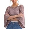 Qrelia Moda Maglia Donna Rete Traforata Pipistrello Marrone Scuro 40-46 | Taglia unica S-L (40-46), 100% cotone, traforata, manica pipistrello 3/4, cod. 1308