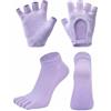 Harilla Calze Sportive Antiscivolo Guanti Senza Dita Calzini a Dita Set per Allenamento in Silicone E Struttura Traspirante in Cotone Pettinato per Comfort E, Viola