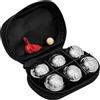 noTrash2003 David Mini Boule Set per la tasca dei pantaloni, Mini Boccia & Petanque, set con 6 sfere di metallo Ø 25 mm, sfera di legno, filo di misurazione e custodia con cerniera, gioco da viaggio e