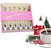 QUOHE Cucchiaini da Caffè di Natale,6 Pcs Lunghi Cucchiai in Acciaio Inox con Pendenti Natalizi Posate Decorazione da Tavola,Piccoli Cucchiaio Natalizio da Zucchero Tè Torta,con Confezione Regalo (Argento)