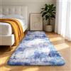 Homaxy Tappeto a pelo lungo e soffice, 60 x 100 cm | Tappeto morbido con fondo antiscivolo, lavabile, moderno, per corridoio, cucina, ingresso, blu e bianco