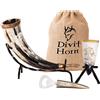Divit Horn Corno da bevuta vichingo autentico (16 oz) | di corno (3 oz) con apribottiglie | Autentico corno da birra medievale | Sacchetto regalo in lino e supporto in ferro inclusi (Pelle, Lucidato)