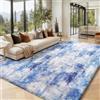 Homaxy Tappeto a pelo lungo per soggiorno, grande, 240 x 340 cm | Morbido tappeto per soggiorno, lavabile, moderno, per cameretta dei bambini, camera da letto, blu e bianco