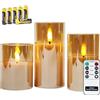 Rhytsing 3 Candele di Vetro Led Natale con Timer, Decorazione Luminosa Colore Dorato, un Telecomando e Batterie Incluse H 10 cm / 12,5 cm / 15 cm