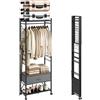 SoBuy Appendiabiti stretto con cassetto, pieghevole per piccoli spazi | Armadio aperto su ruote con barra, ripiano & ganci per inquilini, montaggio senza attrezzi, 60,5x32,5x175cm, KLS23-SCH