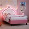BRILVERDE Letto 140x200 con testiera Imbottita e Luce LED, Letto per Bambini, Rete a doghe, Design a Tema Principessa, Velluto (Rosa, 140 x 200 cm)