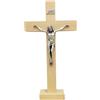 FIDES RELIGIOUS Crocifisso da Tavolo Classico in Legno di Faggio, Made in Italy - Cristo Gesù e INRI Placcati Argento 999 - Croce Artigianale da Appoggio per Salotto e Chiese - 34,5 x 18 x 4,5 cm, Faggio Naturale