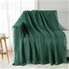 Exclusivo Mezcla Coperta in Maglia con Frange per Divano, Verde Scuro | 130x150 cm, 100% Acrilico, Coperta Tessuta Leggera E Traspirante Per Tutto L'Anno, Coperta Decorativa Super Morbida con Nappe
