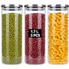 Ruemoo Set 3 Barattoli Vetro Con Coperchio 1,7L Per Conservare Spaghetti | Vetro Borosilicato | Coperchio Acciaio Inox | Alta Qualità | Conservazione Pasta | Barattoli Cucina | Etichette + Penna
