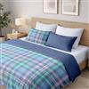 Ruggeri, Set Copripiumino Matrimoniale, Microfibra, Tartan Blu Bicolor | 1 Lenzuolo a Sacco di 240 x 220 cm con Lacci e Chiusura a Bottoni, 2 Federe di 63 x 63 cm con Chiusura a Bottoni